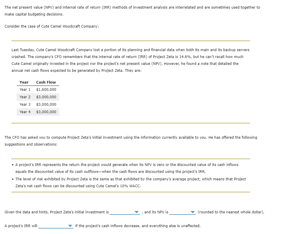 The Net Present Value Npv And Internal Rate Of Return Irr Methods Of Investment Analysis Are Interrelated And Are So 1