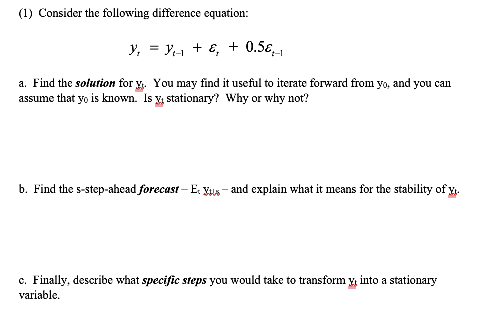 1 Consider The Following Difference Equation Y Y 0 5 1 A Find The Solution For Y You May Find It U 1