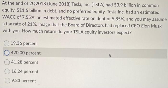 At The End Of 2q2018 June 2018 Tesla Inc Tsla Had 3 9 Billion In Common Equity 11 6 Billion In Debt And No Pre 1