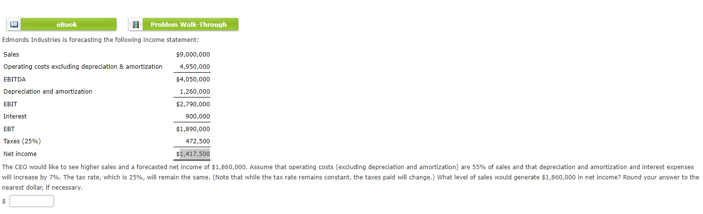 Ebook Edmonds Industries Is Forecasting The Following Income Statement Be 9 000 000 4 950 000 4 050 000 1 260 000 2 1