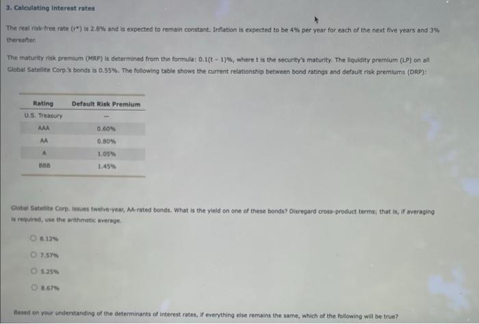 3 Calculating Interest Rates The Real Risk Free Rate R Is 2 8 And Is Expected To Remain Constant Inflation Is Expec 1