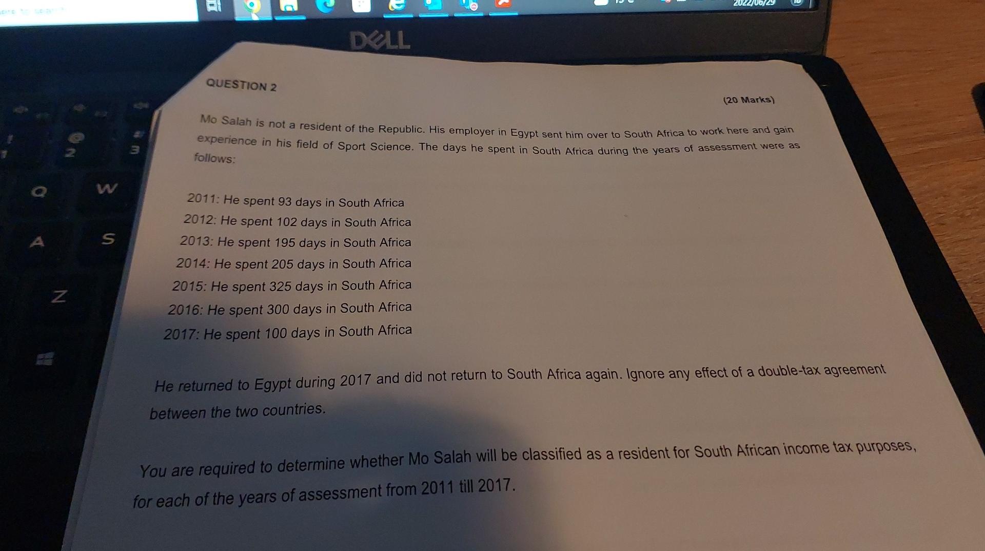Z On S 3 Question 2 C Dell 2022 06 29 2011 He Spent 93 Days In South Africa 2012 He Spent 102 Days In South Africa 201 1