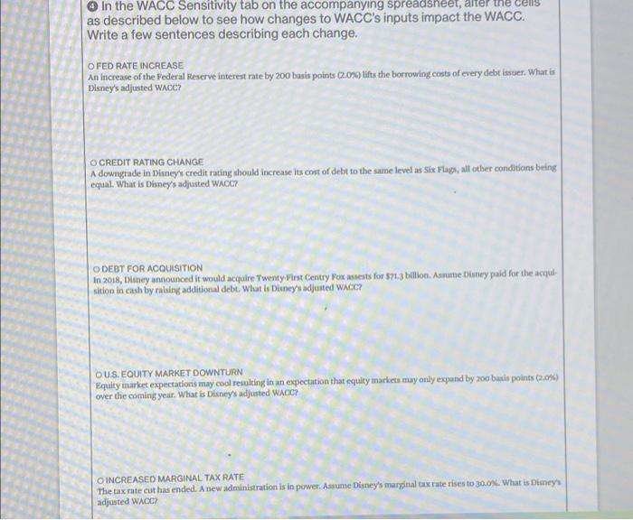 In The Wacc Sensitivity Tab On The Accompanying Spreadshee Alter The Cells As Described Below To See How Changes To Wacc 1
