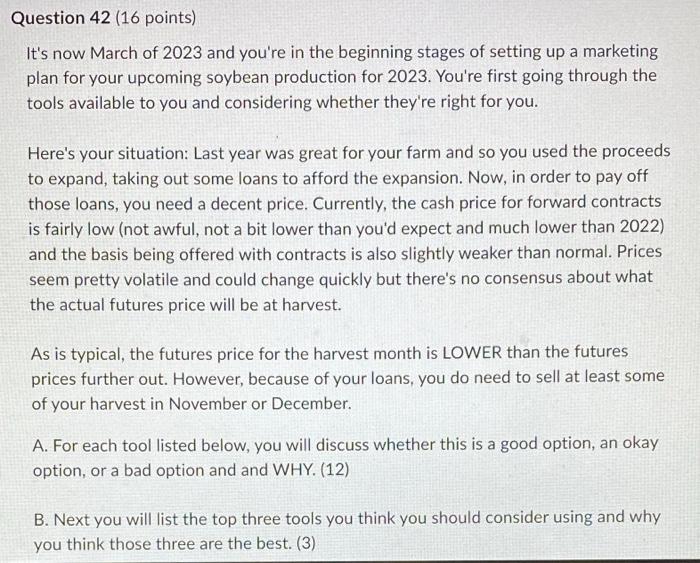 Question 42 16 Points It S Now March Of 2023 And You Re In The Beginning Stages Of Setting Up A Marketing Plan For You 1