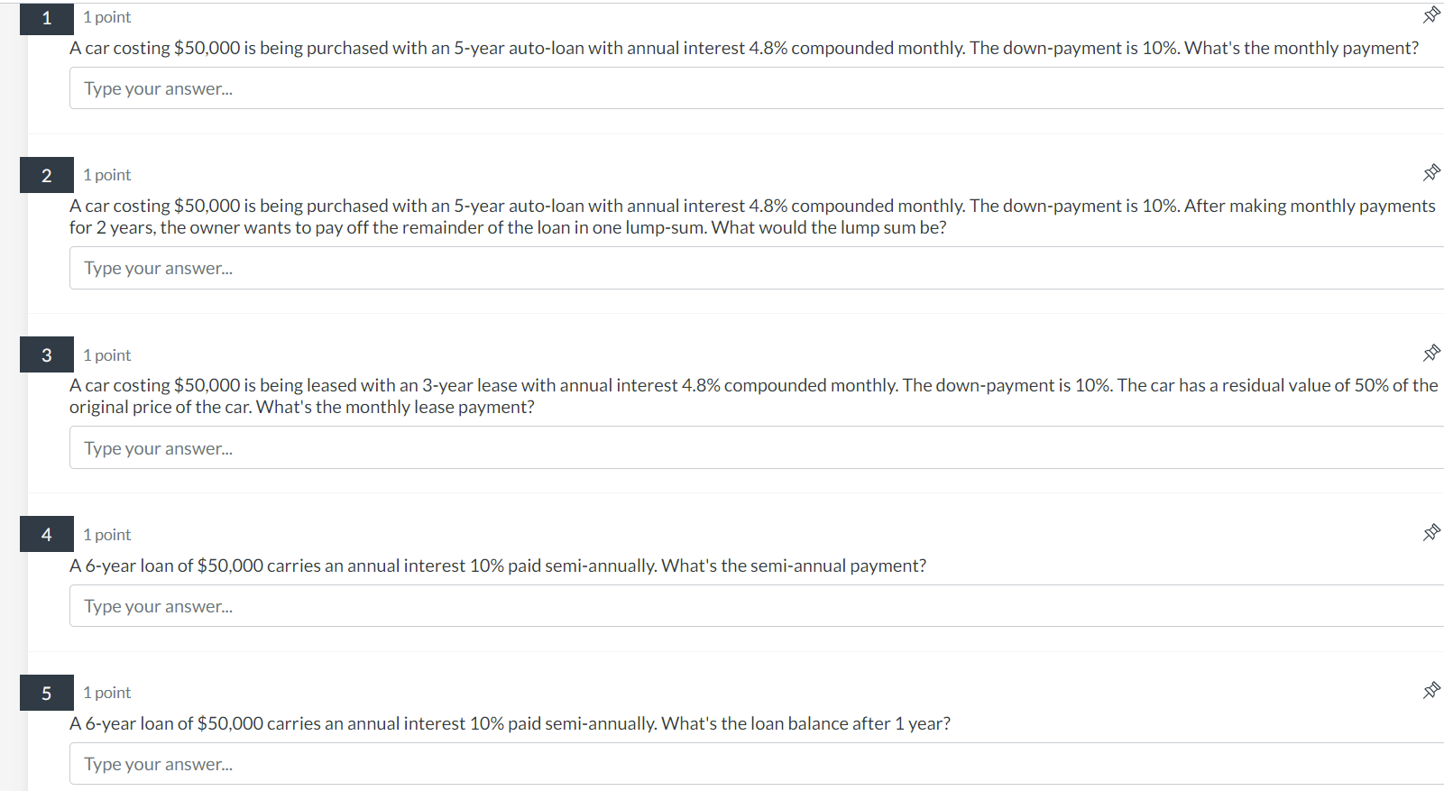 1 1 Point A Car Costing 50 000 Is Being Purchased With An 5 Year Auto Loan With Annual Interest 4 8 Compounded Monthly 1