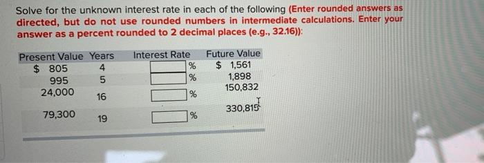 Solve For The Unknown Interest Rate In Each Of The Following Enter Rounded Answers As Directed But Do Not Use Rounded 1
