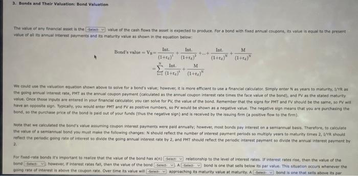 3 Bonds And Their Valuation Bond Valuation The Value Of Any Financial Asset Is The Select Value Of All Its Annual Inte 1