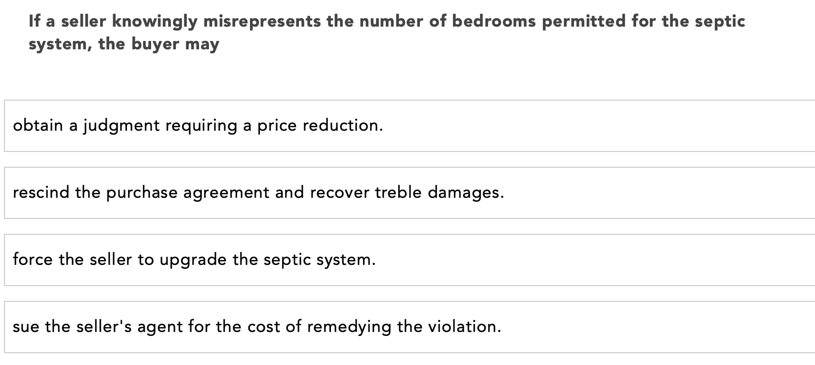 If A Seller Knowingly Misrepresents The Number Of Bedrooms Permitted For The Septic System The Buyer May Obtain A Judgm 1