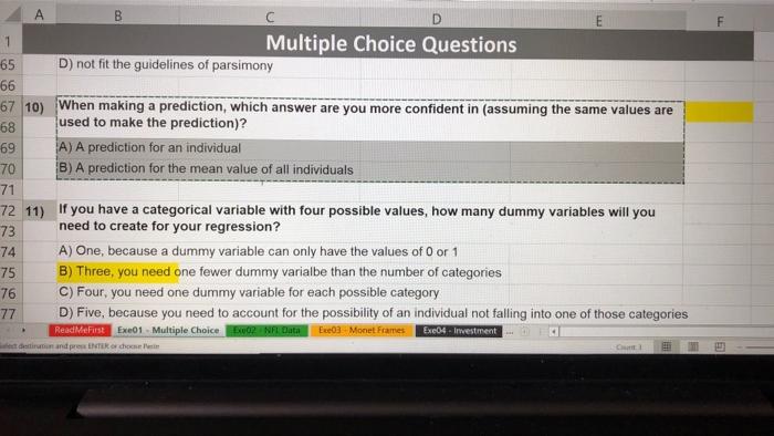 A B 1 65 D Not Fit The Guidelines Of Parsimony 66 67 10 When Making A Prediction Which Answer Are You More Confident 1