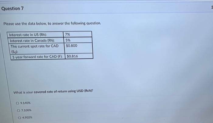 Question 7 Please Use The Data Below To Answer The Following Question Interest Rate In Us Rh Interest Rate In Canad 1