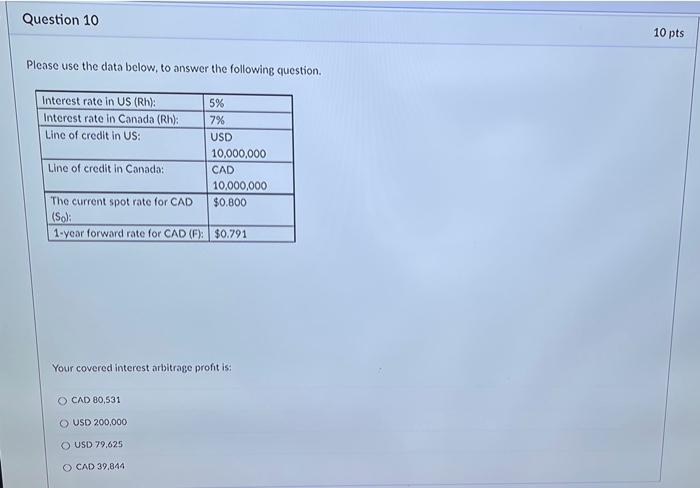 Question 10 Please Use The Data Below To Answer The Following Question Interest Rate In Us Rh Interest Rate In Cana 1