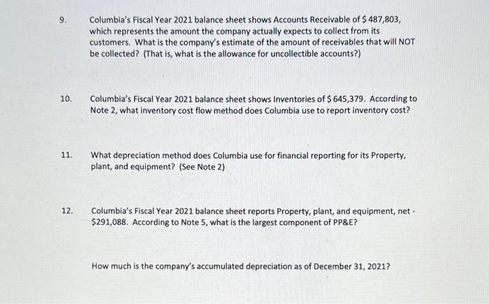 Columbia Project Answer Questions Using Information In The Fiscal Year 2021 Questions 7