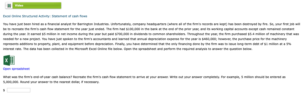 118 Video Excel Online Structured Activity Statement Of Cash Flows You Have Just Been Hired As A Financial Analyst For 1