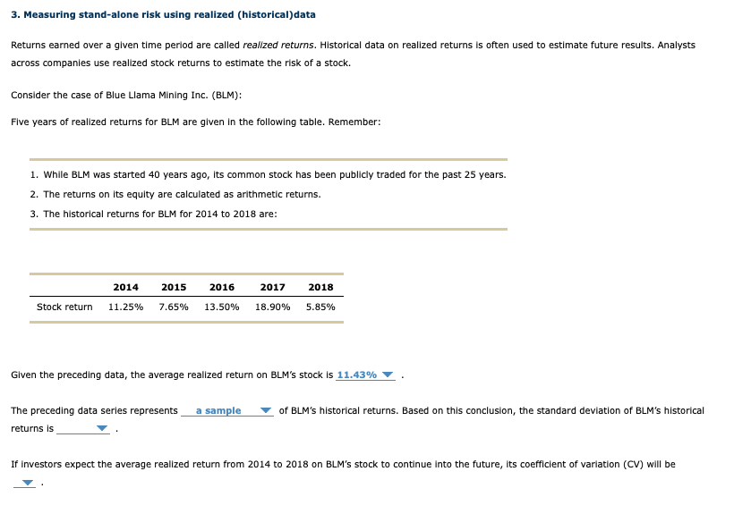 3 Measuring Stand Alone Risk Using Realized Historical Data Returns Earned Over A Given Time Period Are Called Realize 1