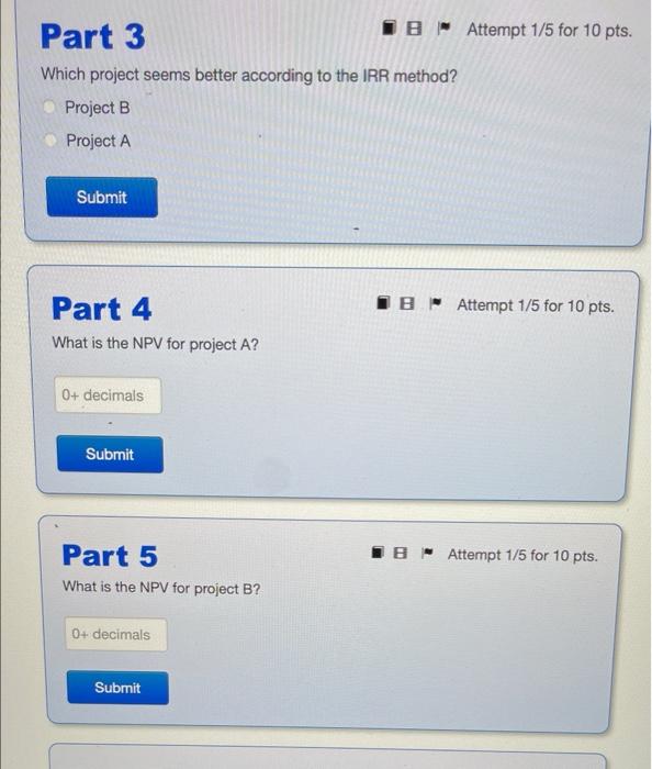 Intro You Ve Estimated The Following Cash Flows In For Two Mutually Exclusive Projects The Required Return For Both 2