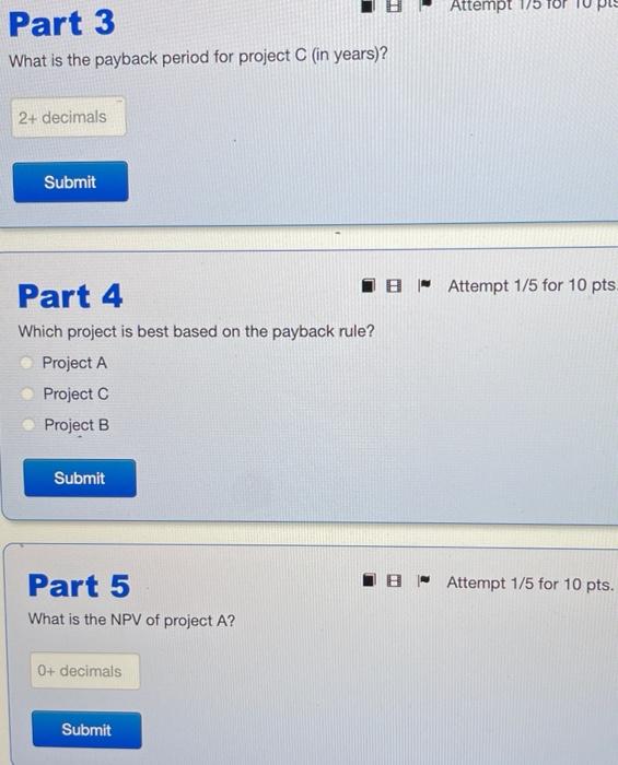 Intro Wh Smith Company Is Evaluating Three Projects A B C With Cash Flows As Given In The Table Each Project Requir 2