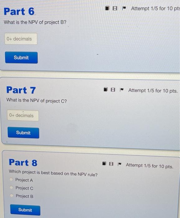 Intro Wh Smith Company Is Evaluating Three Projects A B C With Cash Flows As Given In The Table Each Project Requir 3