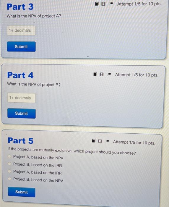Intro You Ve Estimated The Following Cash Flows In For Two Projects A C Year Project B 0 262 1 50 2 73 3 82 4 123 2