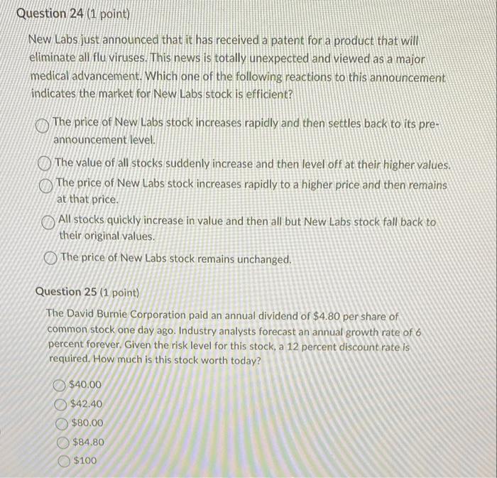 Question 24 1 Point New Labs Just Announced That It Has Received A Patent For A Product That Will Eliminate All Flu Vi 1