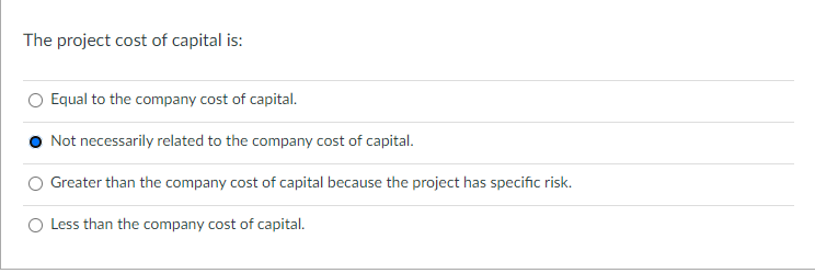 The Project Cost Of Capital Is Equal To The Company Cost Of Capital Not Necessarily Related To The Company Cost Of Cap 1