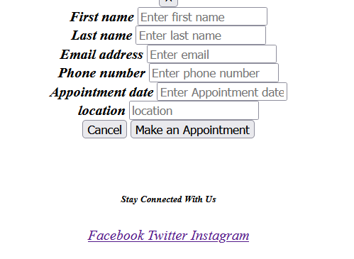First Name Enter First Name Last Name Enter Last Name Email Address Enter Email Phone Number Enter Phone Number Appointm 1