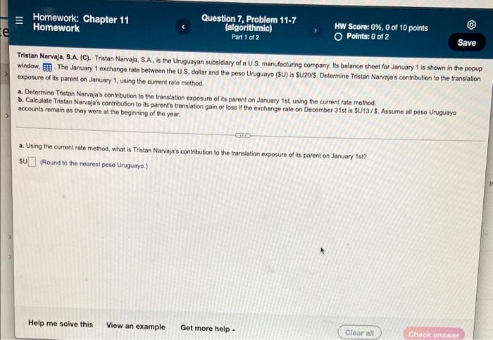 Te Homework Chapter 11 Homework Question 7 Problem 11 7 Algorithmic Part 1 Of 2 Hw Score 0 0 Of 10 Points O Point 1