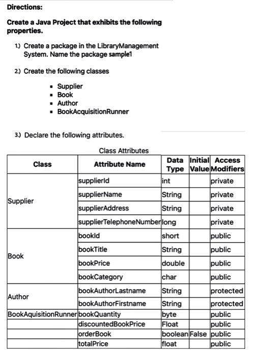 Directions Create A Java Project That Exhibits The Following Properties 1 Create A Package In The Library Management 1