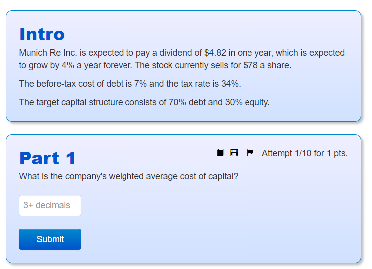 Intro Munich Re Inc Is Expected To Pay A Dividend Of 4 82 In One Year Which Is Expected To Grow By 4 A Year Forever 1
