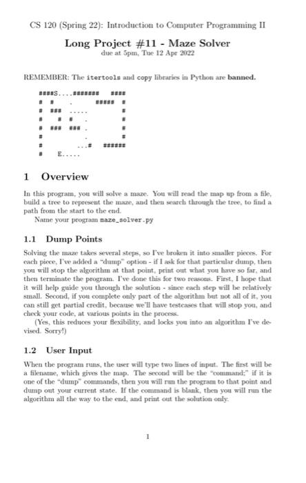 Cs 120 Spring 22 Introduction To Computer Programming Ii Long Project 11 Maze Solver Due At 5pm Tue 12 Apr 2022 Re 2