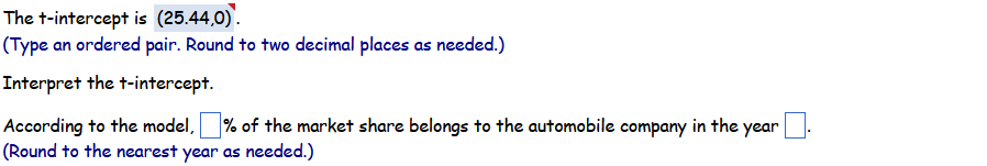 The T Intercept Is 25 44 0 Type An Ordered Pair Round To Two Decimal Places As Needed Interpret The T Intercept 1
