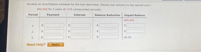 Develop An Amortization Schedule For The Loan Described Round Your Answers To The Nearest Cent 90 000 For 3 Years A 1