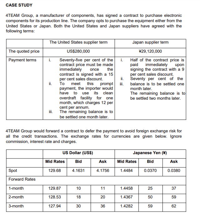 Case Study 4team Group A Manufacturer Of Components Has Signed A Contract To Purchase Electronic Components For Its Pr 1