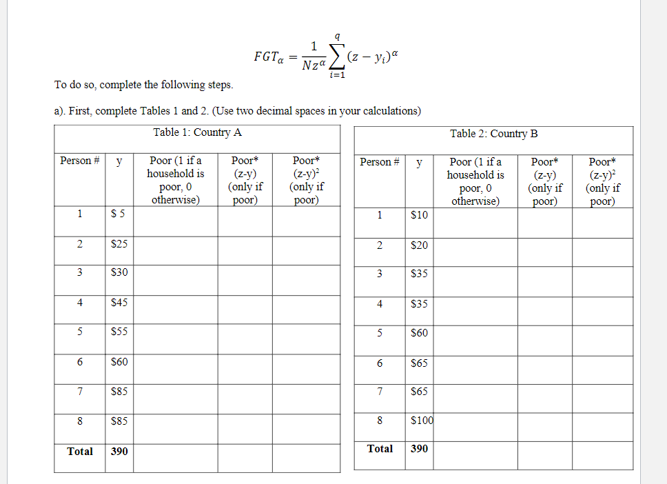 Person Y 1 2 3 4 To Do So Complete The Following Steps A First Complete Tables 1 And 2 Use Two Decimal Spaces I 1