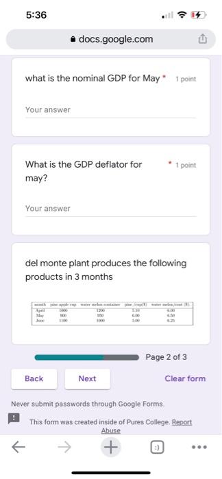 5 36 Your Answer What Is The Nominal Gdp For May 1 Point What Is The Gdp Deflator For May Your Answer Docs Google Com D 2