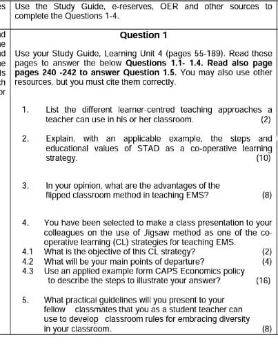 Es Use The Study Guide E Reserves Oer And Other Sources To Complete The Questions 1 4 D E Question 1 Id Use Your Stud 1