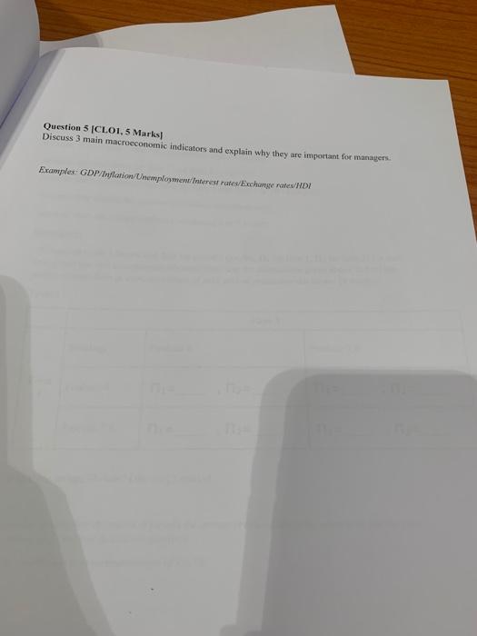 Question 5 Cloi 5 Marks Discuss 3 Main Macroeconomic Indicators And Explain Why They Are Important For Managers Exam 1