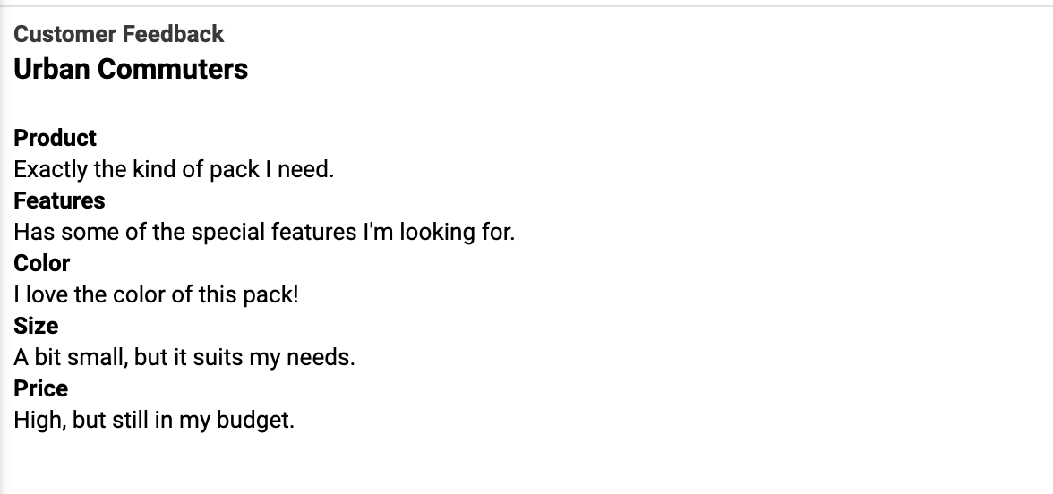 What Specific Comment In The Feedback Would Be The Most Critical To Incorporate To Better Meet Your Target Market S Need 1