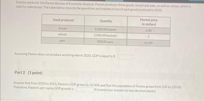 Katniss Works For The Panem Bureau Of Economic Analysis Panem Produces Three Goods Bread And Axes As Well As Wheat W 1