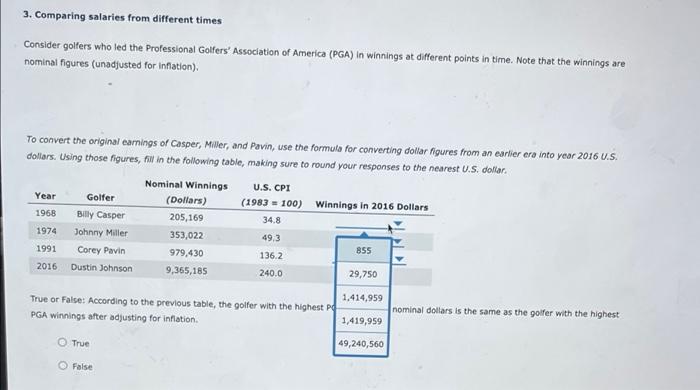 3 Comparing Salaries From Different Times Consider Golfers Who Led The Professional Golfers Association Of America Pg 1