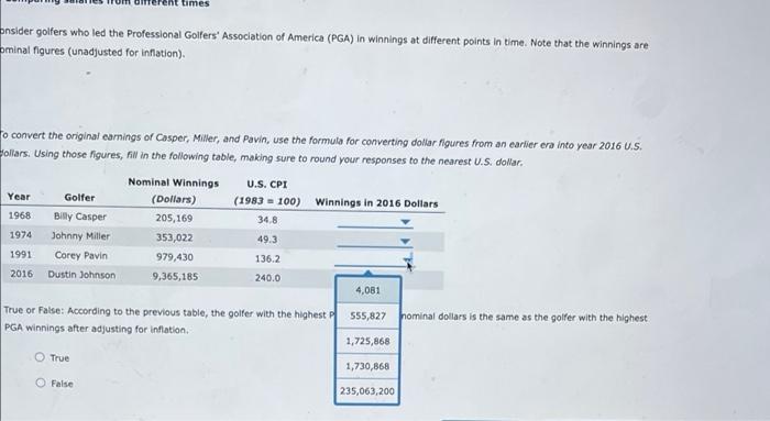 3 Comparing Salaries From Different Times Consider Golfers Who Led The Professional Golfers Association Of America Pg 3
