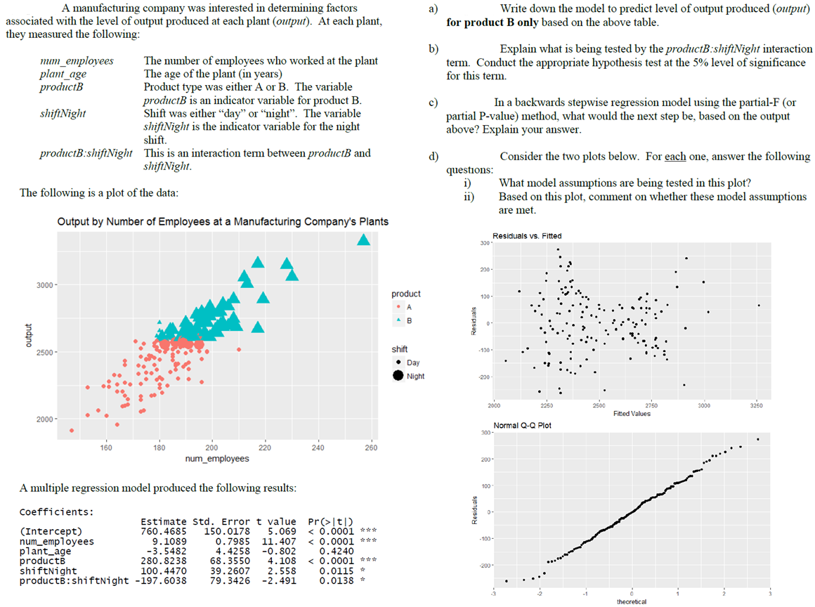 A A Manufacturing Company Was Interested In Determining Factors Associated With The Level Of Output Produced At Each Pl 1