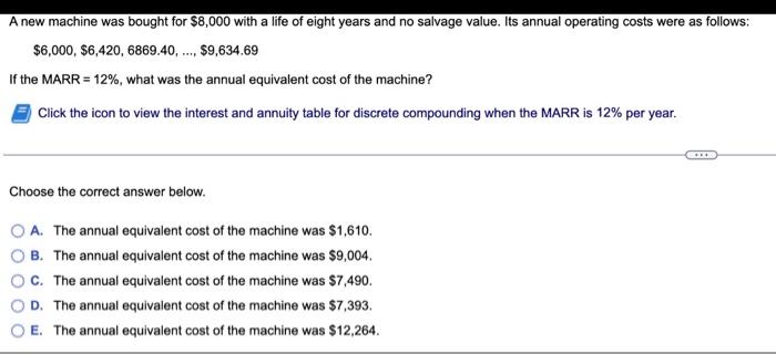 A New Machine Was Bought For 8 000 With A Life Of Eight Years And No Salvage Value Its Annual Operating Costs Were As 1