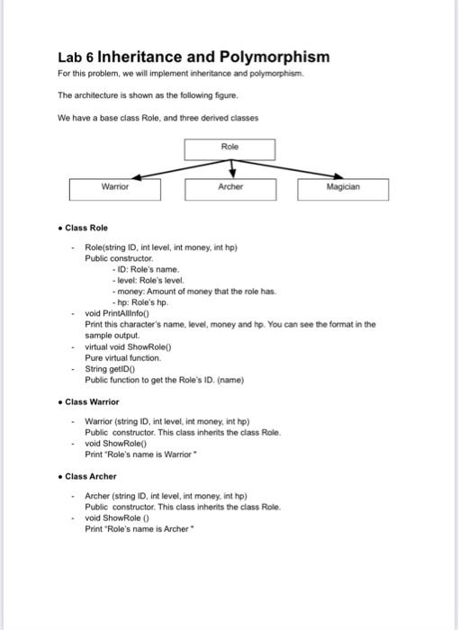 Lab 6 Inheritance And Polymorphism For This Problem We Will Implement Inheritance And Polymorphism The Architecture Is 2