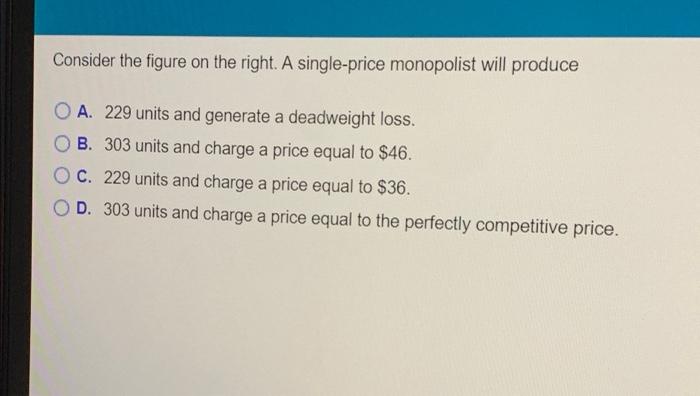 Consider The Figure On The Right A Single Price Monopolist Will Produce O A 229 Units And Generate A Deadweight Loss 1