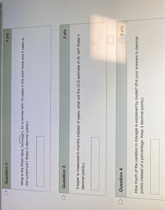 Use The Following Information To Answer Questions 1 8 Consider The Following Model In Wage Bo Bezper Batenure U 2