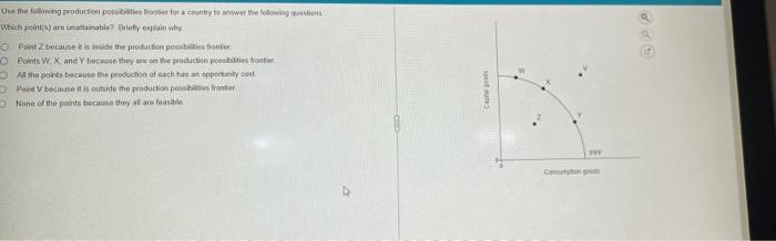 Use The Following Production Possibilities Fronder For A Country To Answer The Following Questions Which Point S Are Un 1