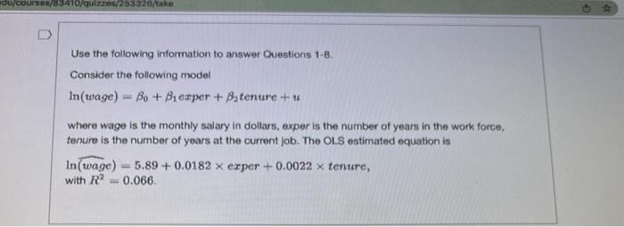 Du Courses 83410 Quizzes 253326 Take Use The Following Information To Answer Questions 1 8 Consider The Following Model 1