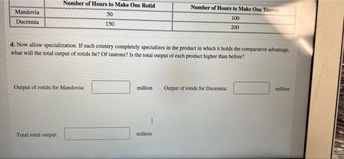 Mandovia Ducennia Number Of Hours To Make One Rotid 50 150 D Now Allow Specialization If Each Country Completely Speci 1