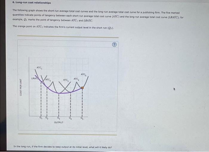 6 Long Run Cost Relationships The Following Graph Shows The Short Run Average Total Cost Curves And The Long Run Averag 1