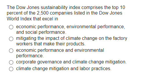 The Dow Jones Sustainability Index Comprises The Top 10 Percent Of The 2 500 Companies Listed In The Dow Jones World Ind 1